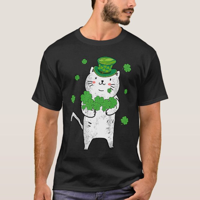 T-shirt Joli Chat Leprechaun Fête de Patrick Trèfle C  Irl (Devant)