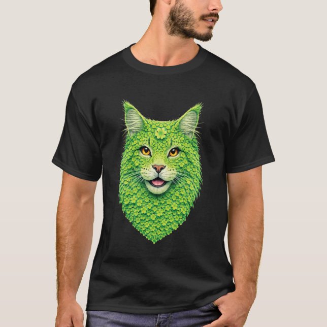 T-shirt Joli chat Maine Coon avec trèfles Art St Patricks (Devant)