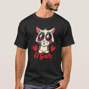 T-shirt Joli Chat Mexicain El Gato Fleurs Cœurs La Journée