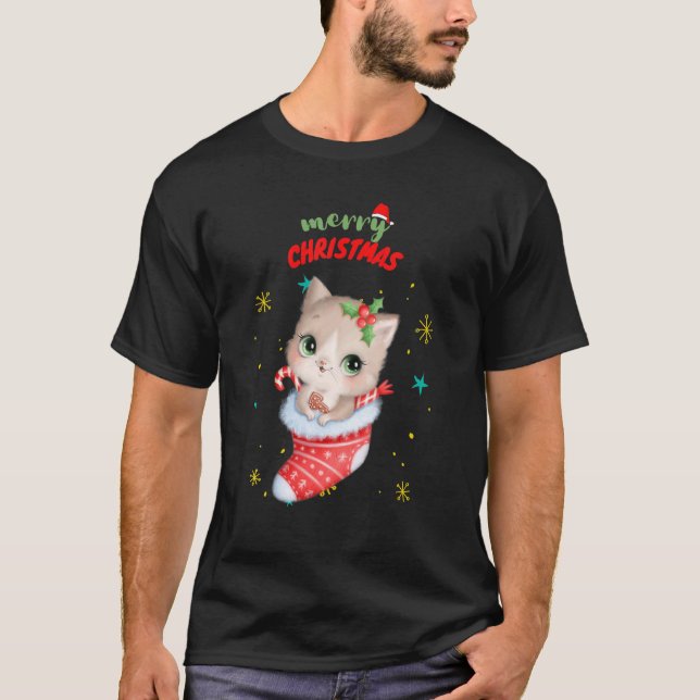 T-shirt Joli Chat Noël (Devant)