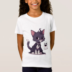 T-Shirt Joli Chat Noir avec Cape de Halloween Fantôme 👻