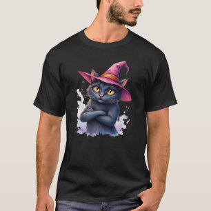 T-shirt Joli chat noir avec chapeau de sorcière � Illustra