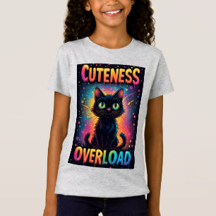 T-Shirt Joli Chat Noir Avec De Grands Yeux Jaunes