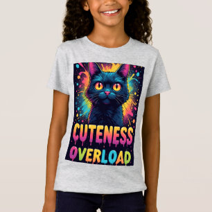 T-Shirt Joli Chat Noir Avec De Grands Yeux Jaunes