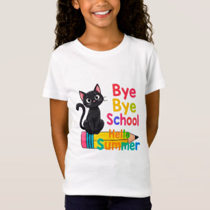 T-Shirt Joli Chat Noir avec Texte Coloré
