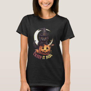 T-shirt Joli Chat Noir Citrouille Creeper Vrai Croissant d