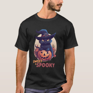 T-shirt Joli chat noir & citrouille douce pleine lune effr