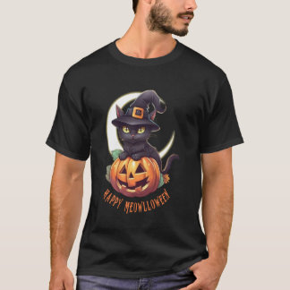 T-shirt Joli chat noir & citrouille Happy Meowlloween Cres