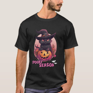 T-shirt Joli Chat Noir & Citrouille Saison Sombres Pleine