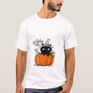 T-shirt Joli chat noir dans un citrouille avec chapeau de