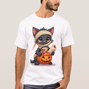 T-shirt Joli chat noir d'Halloween Citrouille Friandise ou