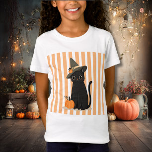T-Shirt Joli chat noir Halloween avec chapeau de sorcière