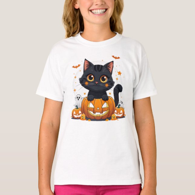 T-shirt Joli Chat Noir Halloween Chat Kawaii (Devant)