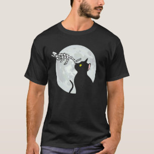 T-shirt Joli Chat Noir Pleine Lune Squelette Mort Vivant H