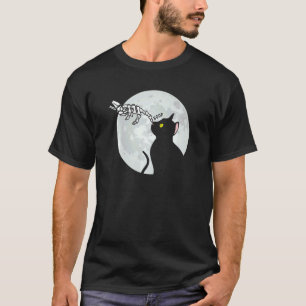 T-shirt Joli Chat Noir Pleine Lune Squelette Mort Vivant H