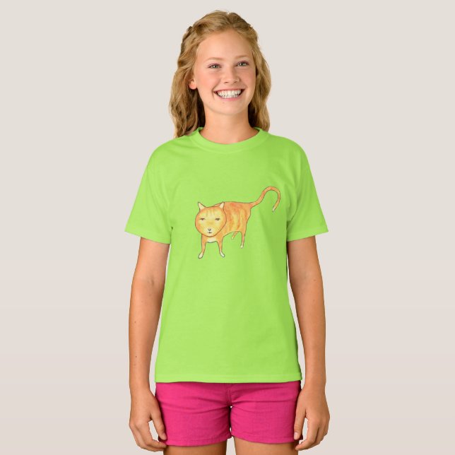 T-shirt Joli Chat Orange Apathique (Devant entier)
