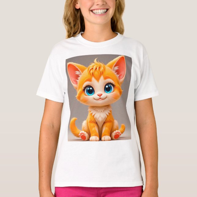 T-shirt Joli Chat Orange Dessin Animé (Devant)