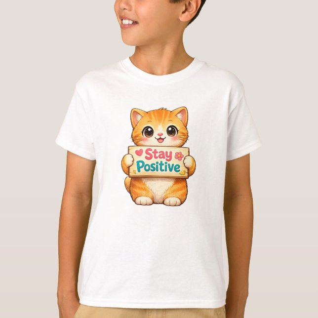 T-shirt Joli Chat Restez Positif Œuvre d'Art (Devant)