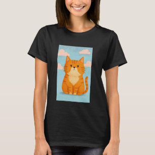T-shirt Joli Chat Roux avec Ciel Bleu et Nuages Roses