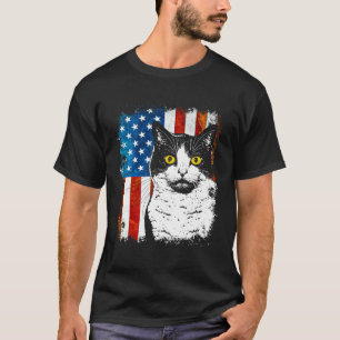 T-shirt Joli chat smoking américain drapeau patriotique fé