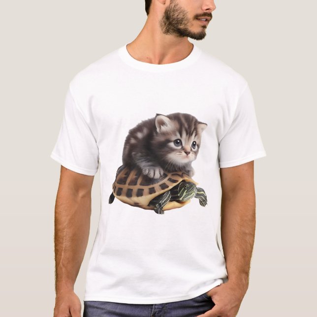 T-shirt joli chat sur tortue Copier Copier (Devant)