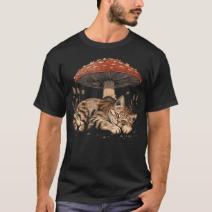 T-shirt Joli Chat Tabby Chat Gris Cottagecore Champignon E