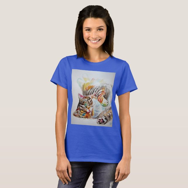 T-shirt Joli Chat Tigré Aquarelle chats Filles T Shirt Hau (Devant entier)