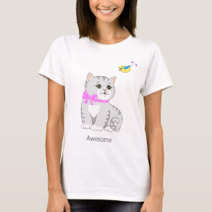 T-shirt Joli chat tigré et petit oiseau