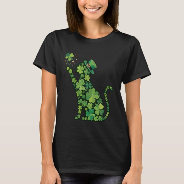 T-shirt Joli Chat Trèfle Saint Patrick pour Femmes Hommes  (Devant)