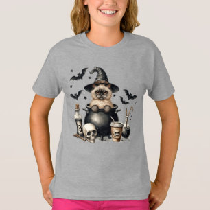 T-shirt Joli Chat Vintage dans un Chaudron Halloween