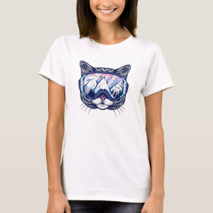 T-shirt Joli Chat Visage de Chat avec Lunettes de Ski