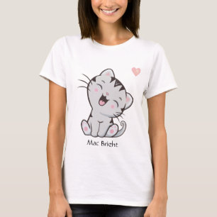 T-shirt Joli chaton tabby gris & cœur