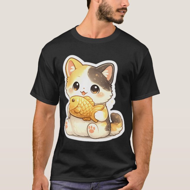 T-shirt Joli Chatons Tenant un Poisson Doré (Devant)