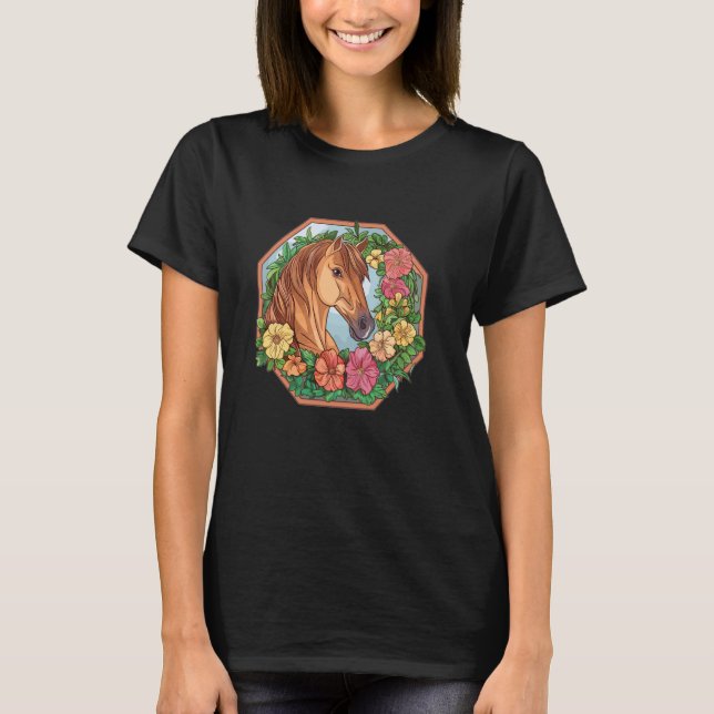 T-shirt Joli Cheval Avec Fleurs I Cheval (Devant)