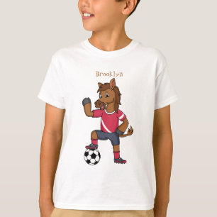 T-shirt Joli cheval drôle jouant dessin de football