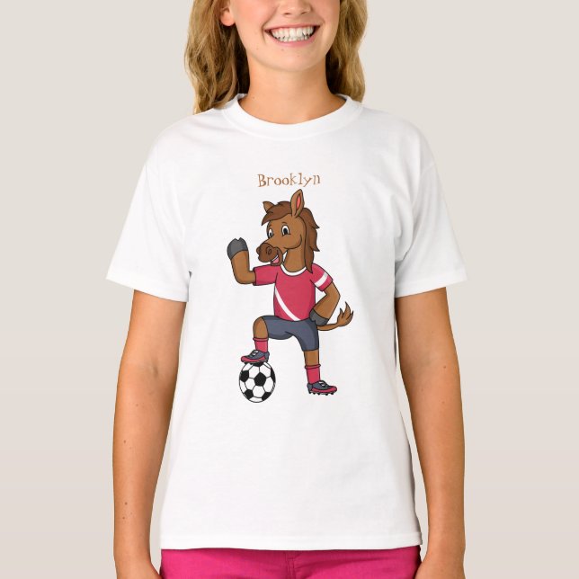 T-shirt Joli cheval drôle jouant dessin de football (Devant)