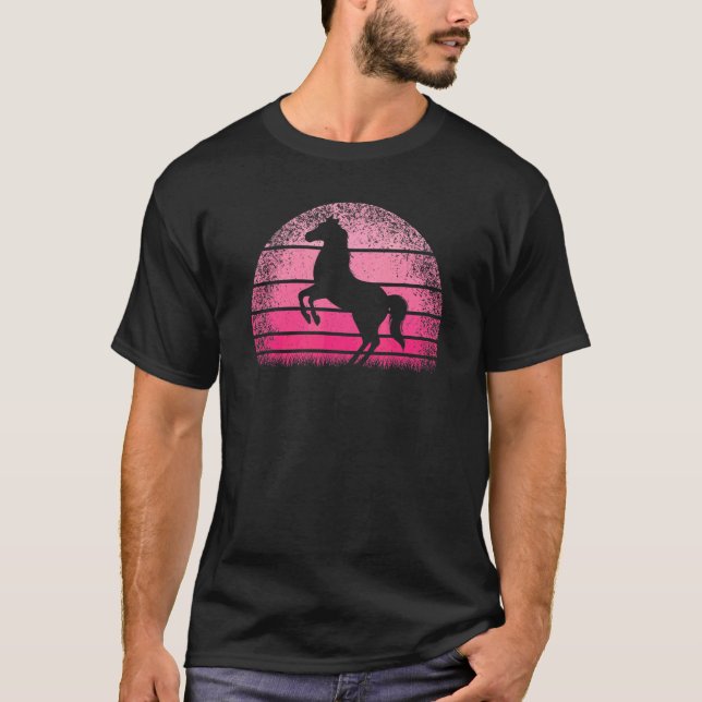 T-shirt Joli Cheval Rétro Coucher de Soleil Équitation Che (Devant)