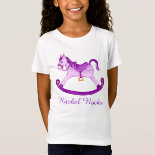 T-Shirt Joli cheval rocking peint violet art filles tee