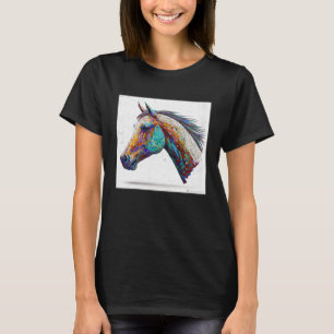 T-shirt Joli cheval tache de peinture colorée aquarelle fe