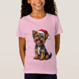 T-Shirt Joli chien de Noël portant un chapeau de Père Noël