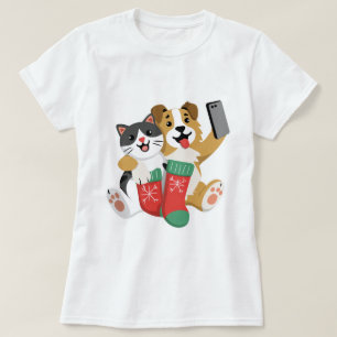T-shirt Joli chien et chat de Noël en selfie – Vacances am