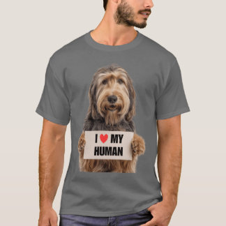 T-shirt Joli chien Otterhound avec pancarte J'aime mon hum
