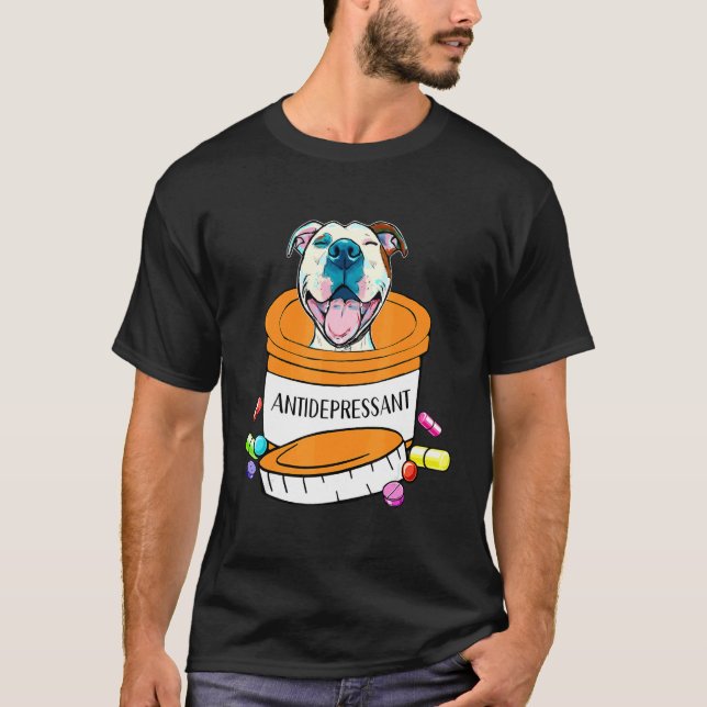 T-shirt Joli chien pitbull antidépresseur (Devant)