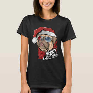 T-shirt Joli chien pug bébé Père Noël Noël Classique  