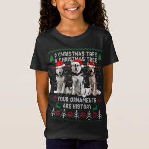 T-Shirt Joli Chien Sibérien Husky Oh Arbre de Noël Moche X