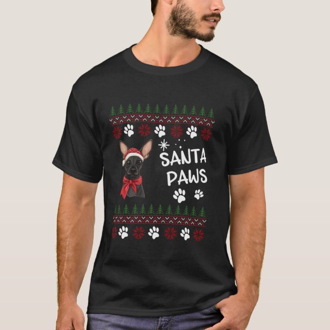 T-shirt Joli chien Xoloitzcuintli Noël moche Père Noël Pat (Devant)