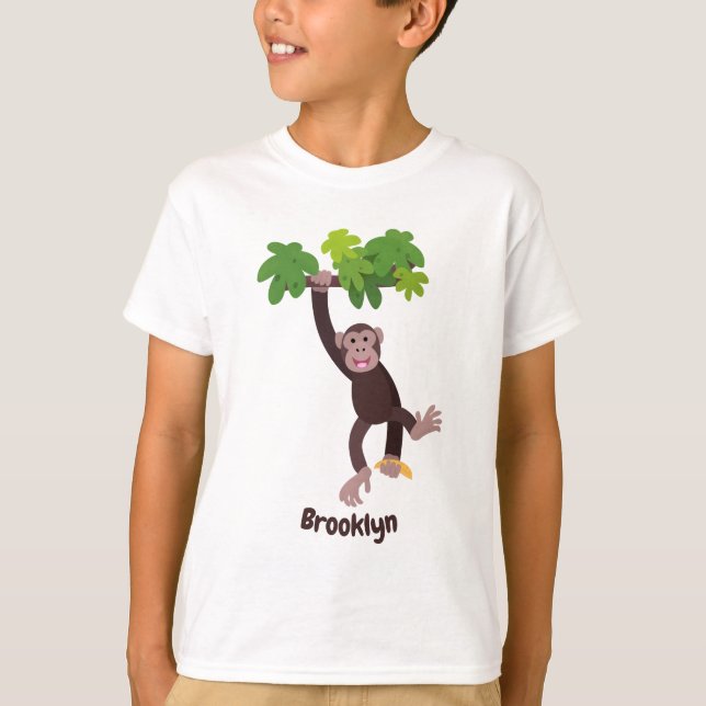 T-shirt Joli chimpanzé dans la jungle suspendu dessin anim (Devant)