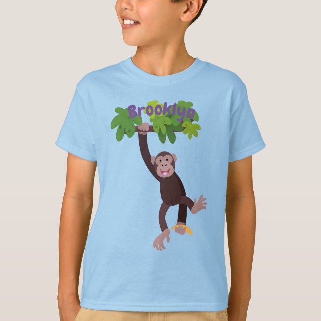 T-shirt Joli chimpanzé dans la jungle suspendu dessin anim (Devant)