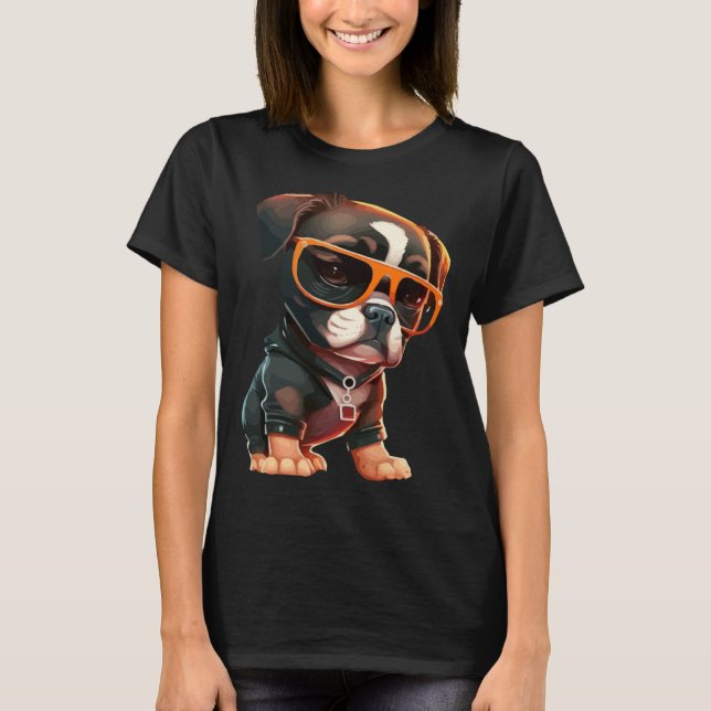 T-shirt Joli chiot avec lunettes de soleil (Devant)