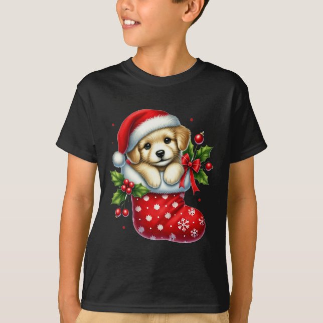 T-shirt Joli Chiot Dans Les Bas De Noël Pour Les Animaux A (Devant)
